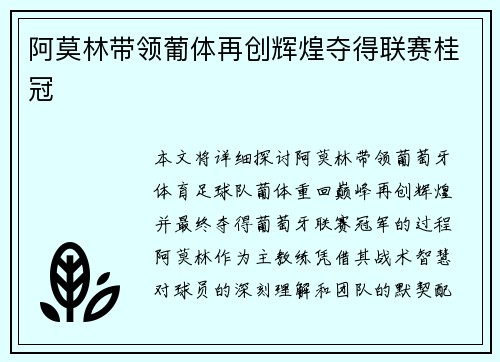 阿莫林带领葡体再创辉煌夺得联赛桂冠 阿莫林带领葡体再创辉煌夺得联赛桂冠